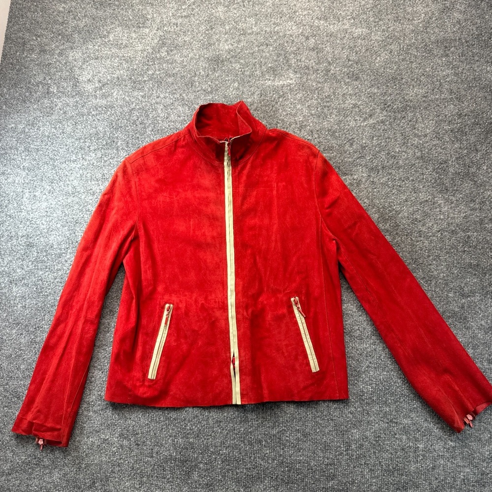 YANKO Suede Leather Moto Jacket Womens 40 Red Long Sleeve Full Zip Outerwear